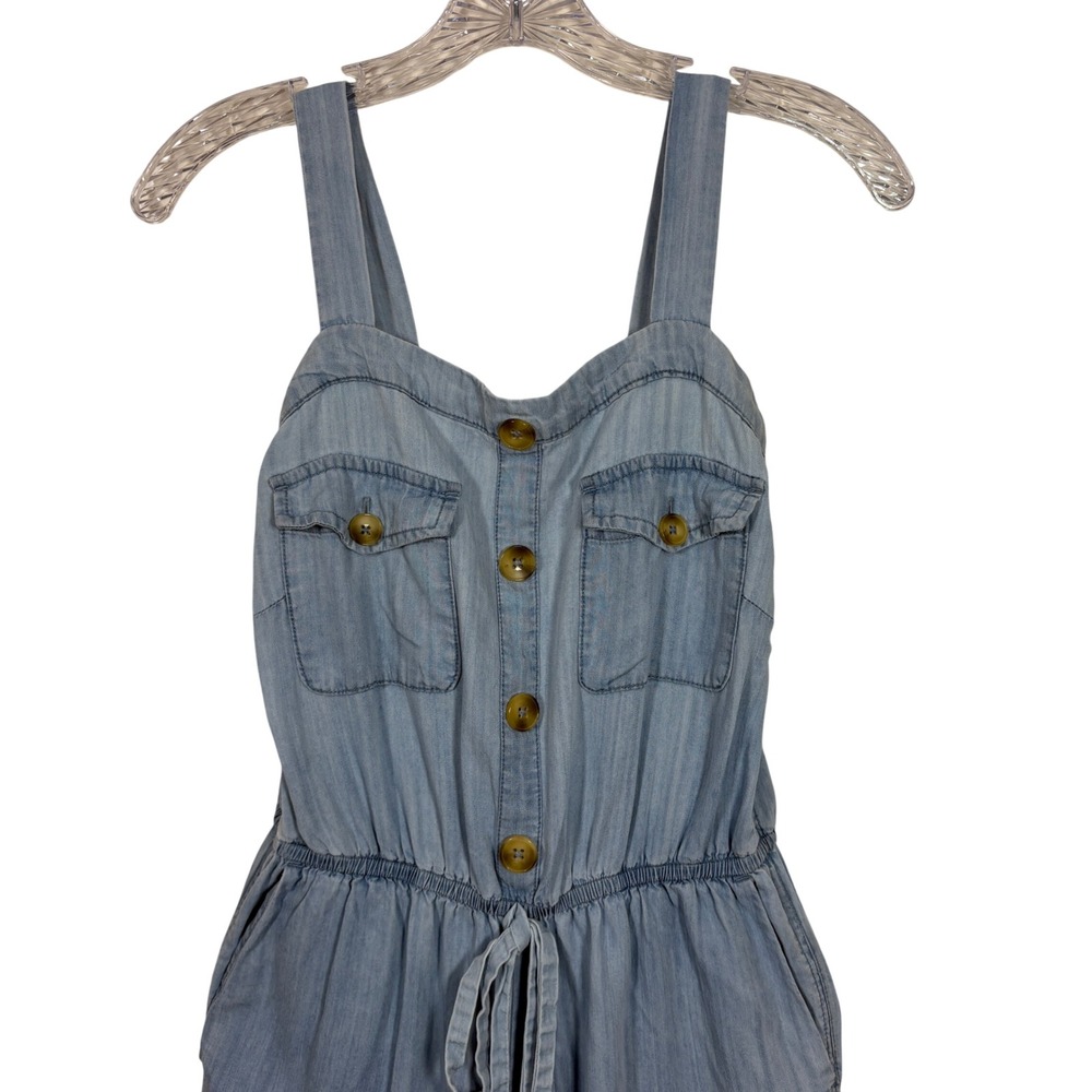 Splash Blue Tencel Chambray Wide Leg Button Side Jumpsuit M Cottagecore - Picture 3 of 16